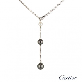 Cartier 18k White Gold Lariat Diamond and Pearl Necklace